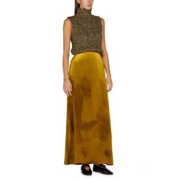 Vince Women's Gold High Waisted Velvet Cotton Pull On Maxi Skirt Size Large NWOT - Picture 2 of 12